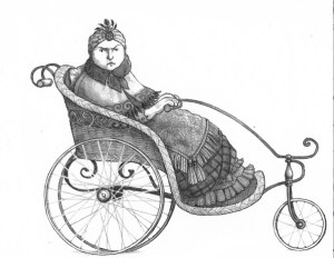 Illustration of a woman being drawn in a carriage