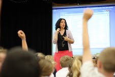 Writer Sophie Masson doing an author visit with school students