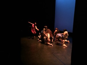 Dancers on stage in Tiny Fires with University Dance Theater of San Francisco State University