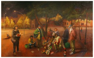 Artist's rendition of customers from The Footpath Library reading books