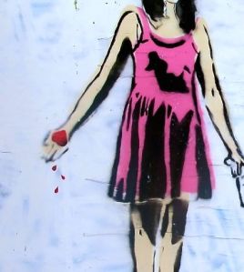 Drawing of a girl holding a bleeding heart