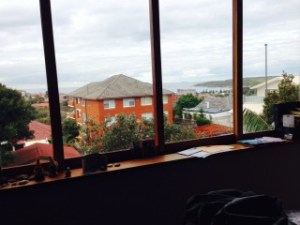 Rooftops and water out Eleanor's window