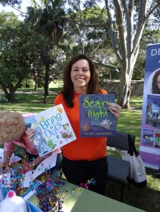 Lesley Gibbes showing off her books