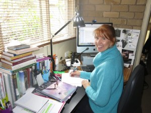 Writer Kim Cleary at work