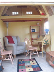 The inside of Kelli's writing shed