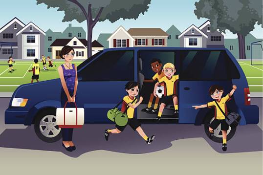 Mother driving lots of kids around