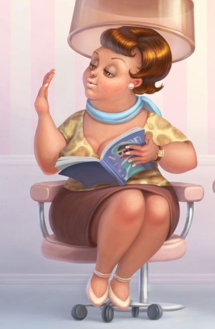 Woman reading book at salon