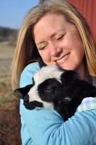 Writer Ann Marie Stewart with sheep